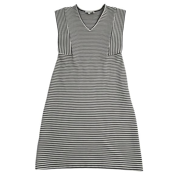 Derek Lam Size 40 US 4 V Neck Sheath Dress Black White Striped Stretch Chic Work - Picture 9 of 12